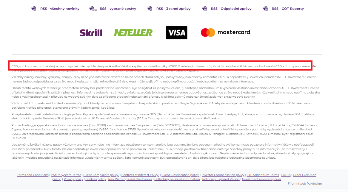 ziskovost klientů disclaimer purple trading