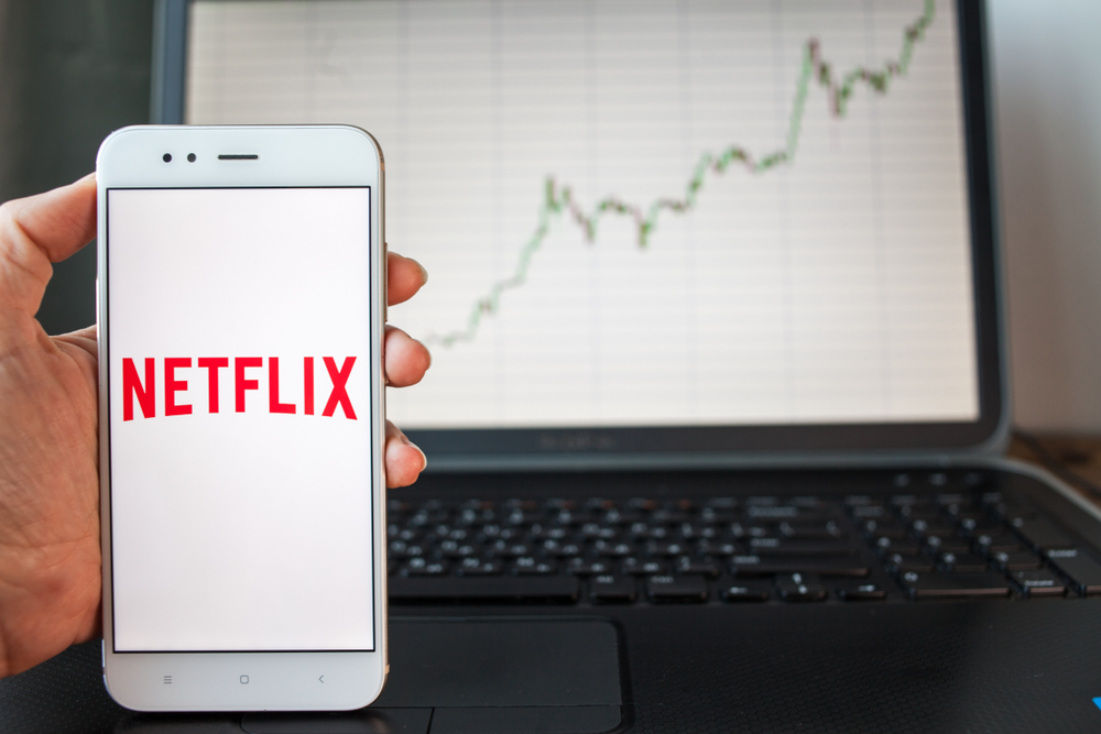 Netflix akcie, logo a cenový graf